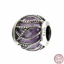 Фиолетовый и ясно CZ с переплетающимся узором Сияющие Шарм бусины для женщин ювелирных изделий DIY Fit PANDORA талисманы Серебро 925 FL433