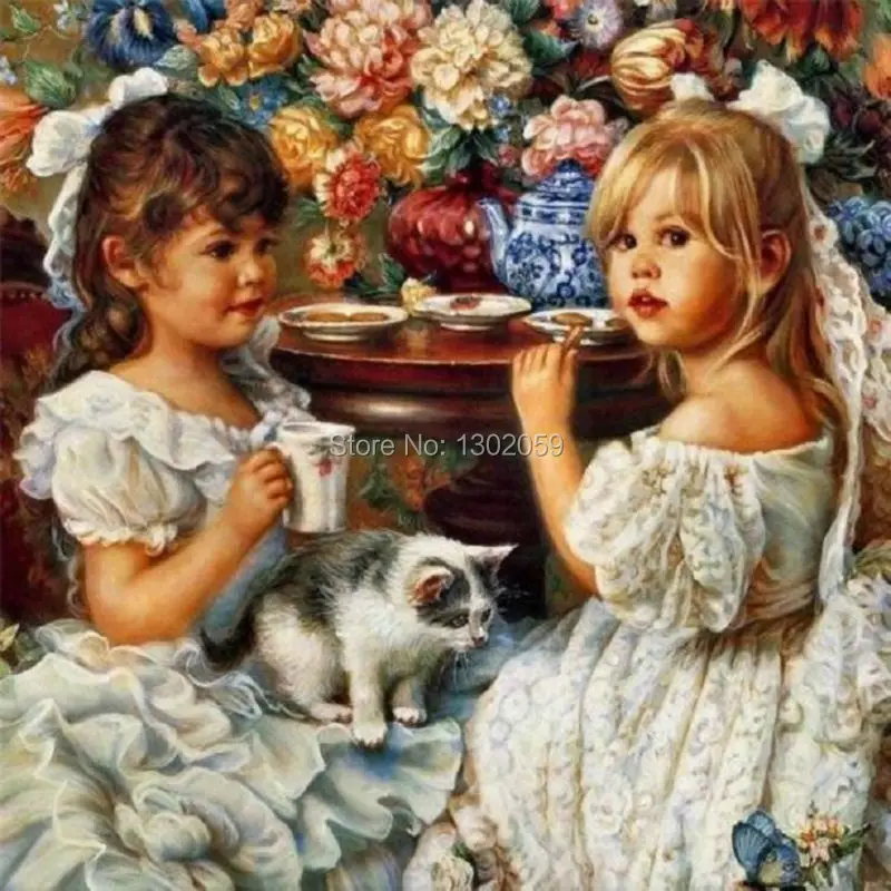 

High Quality Avilable Embroidery Cross Stitch Kit Princess Afternoon Tea Oil Painting 18CT/16CT/14CT/11CT/9CT