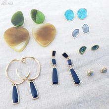 AOMU винтажная зеленая синяя Эмаль Акриловая матовая металлическая Геометрическая квадратная круглая серьга-гвоздик капля серьги для женщин и девушек Вечерние