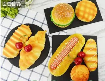 

Artificial Decorations Foods PU Simulated Hamburger hot dog combo model 3D fake breads furnishing articles bread 7pcs/set