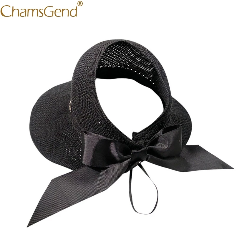 شحن مجاني المرأة طوي واسعة بريم مرن الكروشيه القش قبعة الشمس القوس الكبير الشاطئ السفر قبعات 80622 انخفاض الشحن