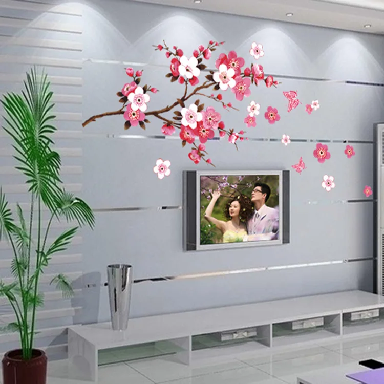 Красивые настенные наклейки с цветком вишни DIY домашний декор Вишневое дерево обои для телевизора диван гостиная спальня съемный