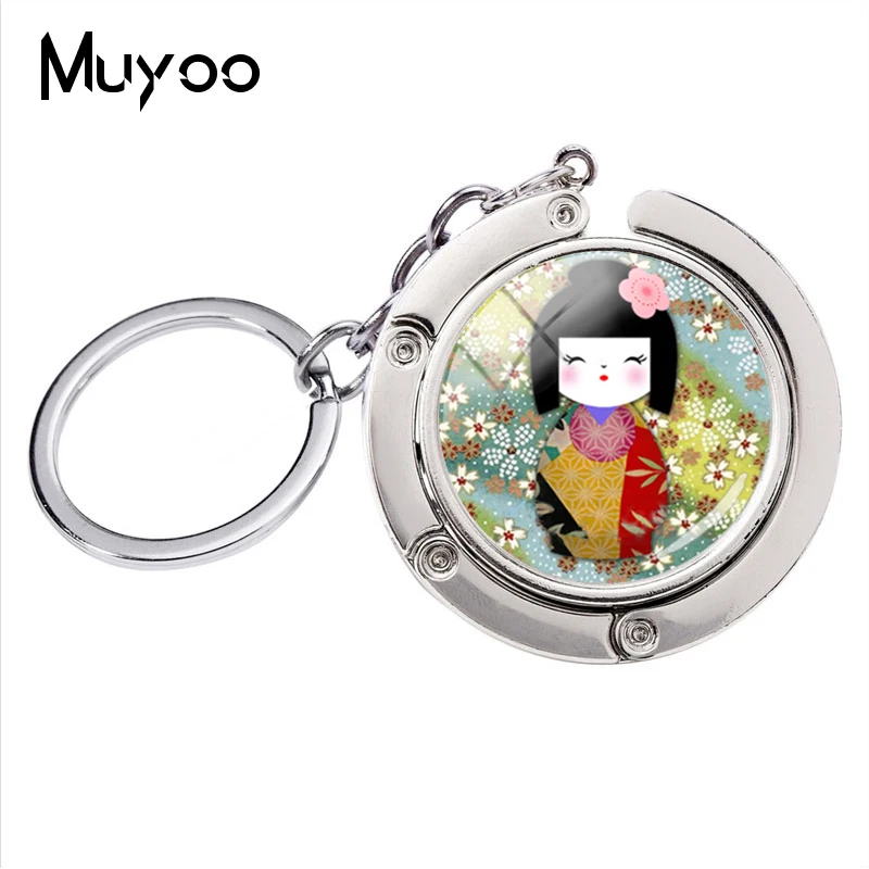 Мода японский Kokeshi брелок для ключей кимоно кукольный брелок стеклянный купол кулон ювелирные изделия браслет держатель для ключей для женщин
