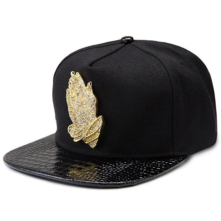 Золотой бог Молитва Иисуса руки логотип хип хоп шляпы Гольф Регулируемый Snapback