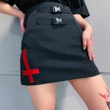 Женская вышитая черная Готическая мини-юбка