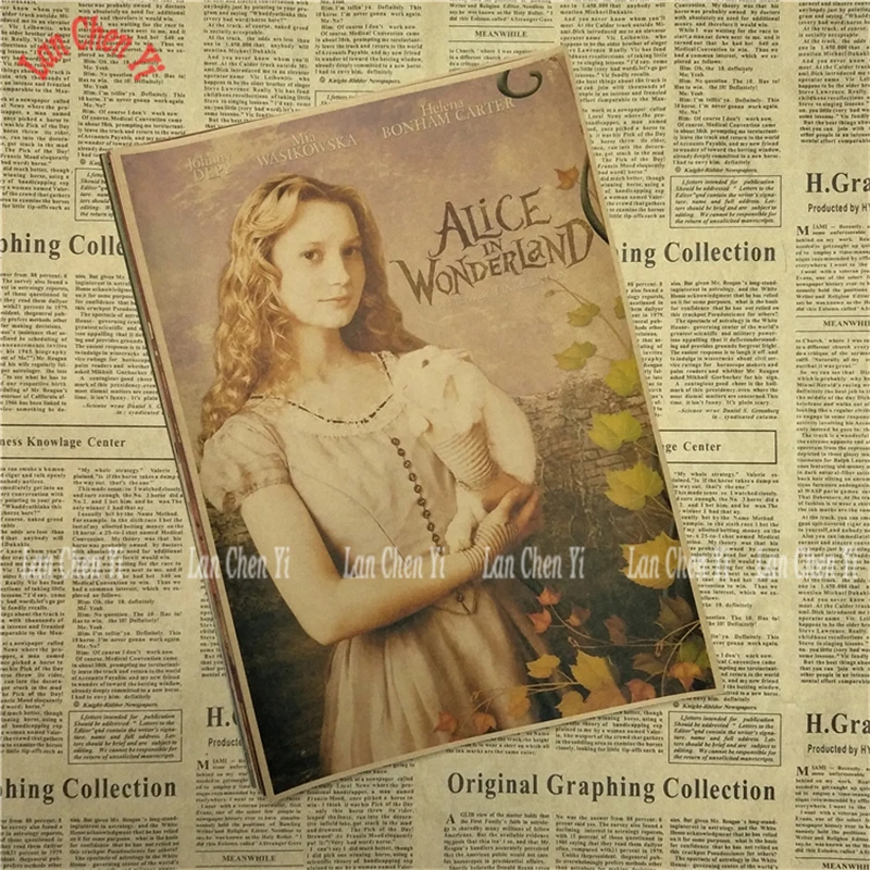 Алиса в стране чудес классический мультфильм фильм крафт-бумага плакат для кафе декоративный Рисунок для бара - Цвет: Темно-серый