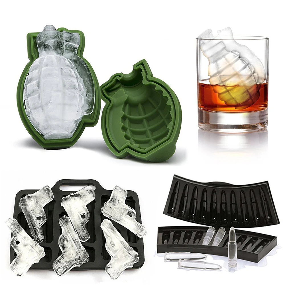 Pistol Gun Bullet Grenade Shape 3D Ice Cube Mold Maker Bar Party Trays Mold