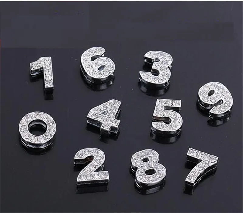 

10pcs 8mm 0-9 full rhinestone Slide number charms DIY Charm fit pet collar wristband keychains