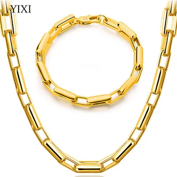 

YIXI Fashion Mens Necklace Chain Gold Set Hip Hop Curb Cuban Necklace Chain & Bracelet For Men Women Fashion Men's Jewelry Gift
