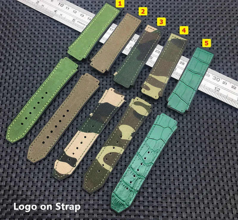 

Army green 25*19mm real leather Nature rubber silicone strap watchband watch band strap for Hublot for Big bang for Fusion Logo