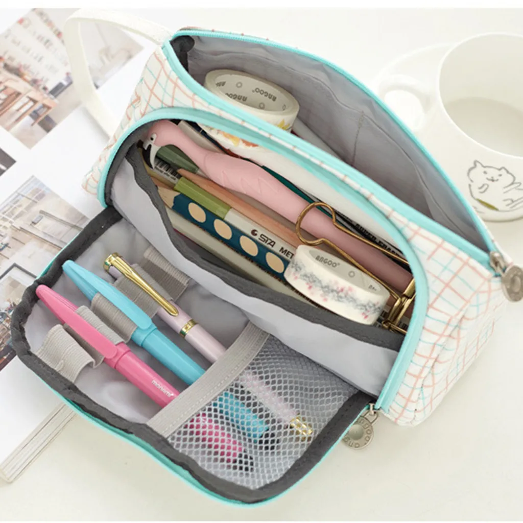 

Fashion Korea Magic Channel Large Capacity Multifunctional Canvas Pencil Cases Big Leather Pen Bags Boys Girls School Stationery