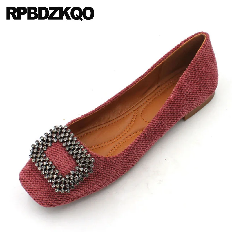 

rhinestone red designer women chinese crystal slip on large size flats fashion driving diamond square toe ladies beautiful shoes