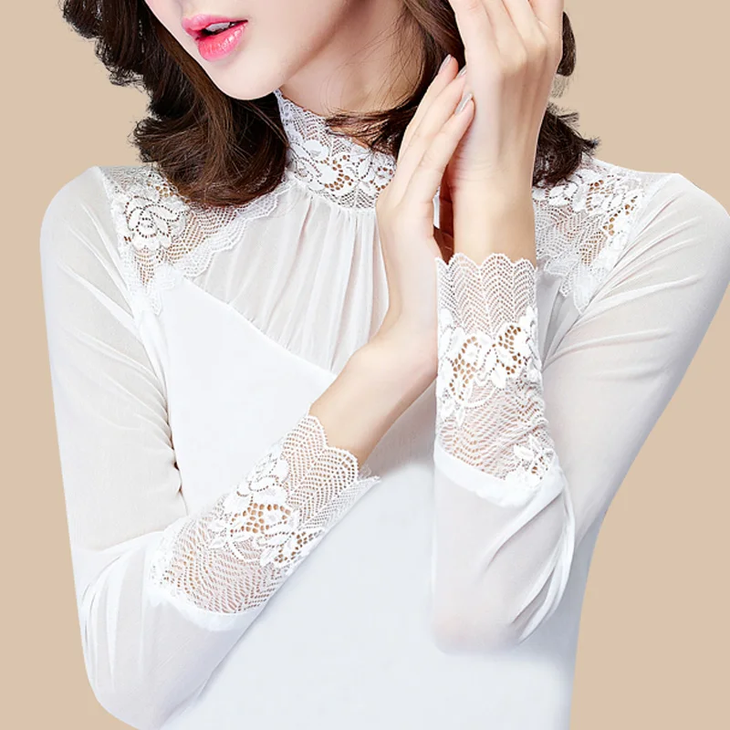 

BIG SIZE S-5XL Lady Black T-Shirts 2016 Lace Patchwork Design Tops 2016 Autumn / Spring Women Sexy Fashion Tees