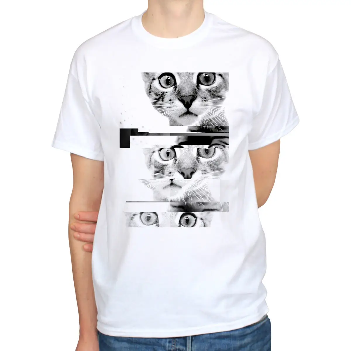 Curious cat kitty tabby pussy cute monochrome black and white animal T-SHIRT | Мужская одежда