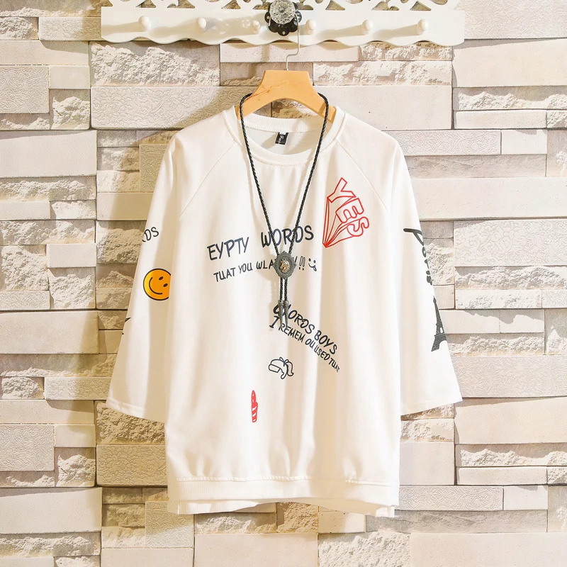 

2019 Summer New Seven Part Sleeve T Shirt Harajuku Tops Stranger Things Personality City Boy Trend Exquisite White Free shipping