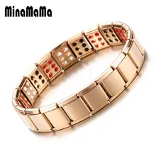 Новые 3 ряда Германий Ион розовое золото из нержавеющей стали эластичные цепочки магнитные браслеты для женщин мужчин здоровья энергии мужские браслеты