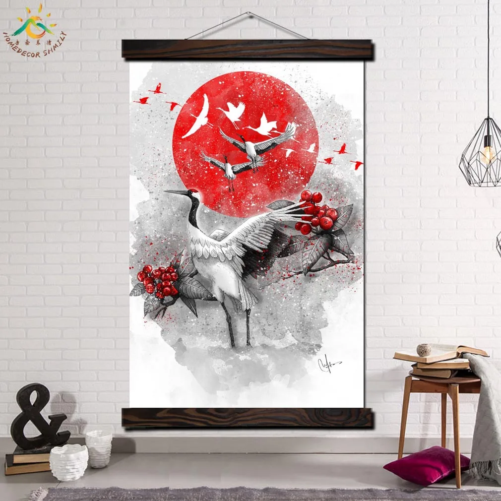 

Red-crowned Crane Red Art Modern Wall Art Print Picture And Poster Frame Hanging Scroll Canvas Painting Canvas Poster Home Decor