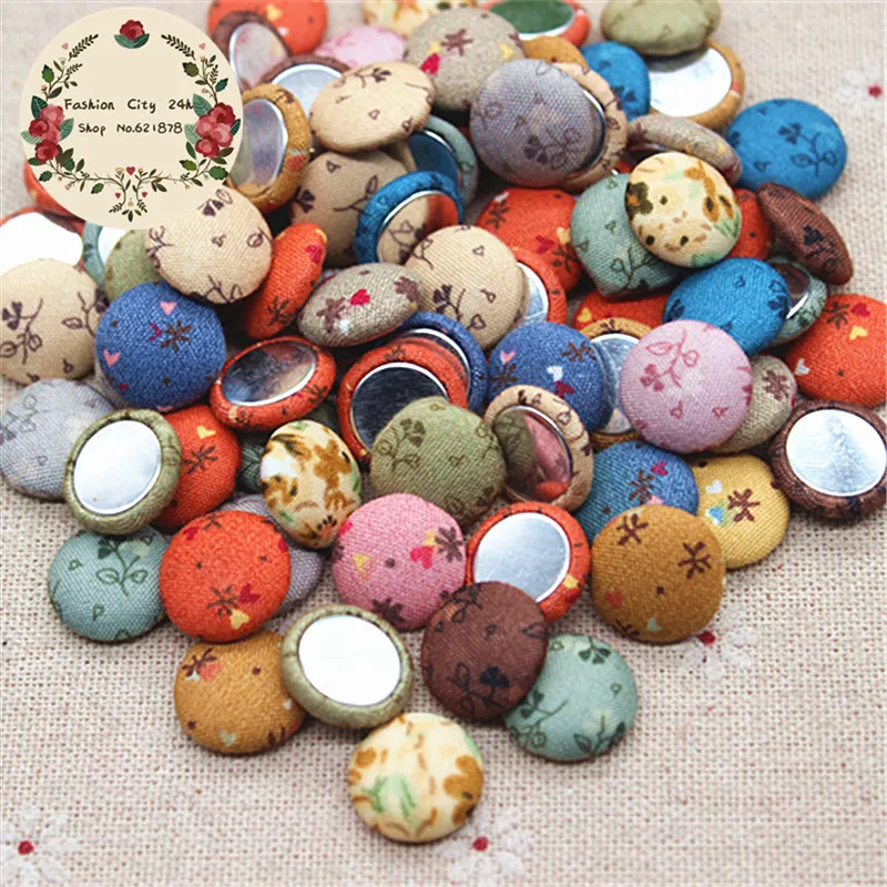 

50pcs Mix colors 15mm Flower Fabric Covered Round Button Flatback Cabochon DIY Decoration Buttons Scrapbooking,BK1009