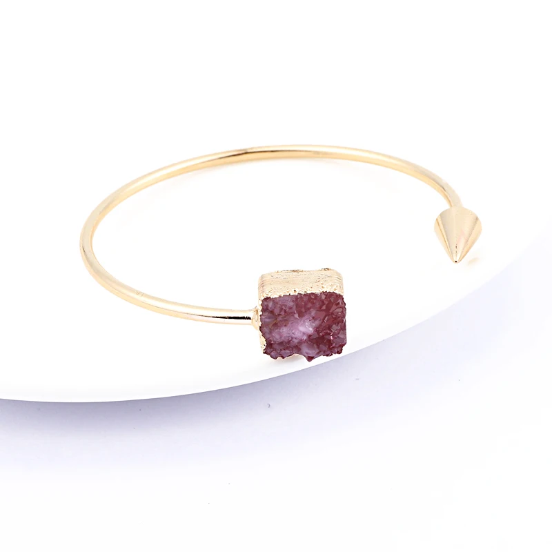 Dayoff квадратный простой открытый Браслет-манжета очаровательные милые золотые браслеты женские ювелирные изделия Изысканный острый регулируемый браслет B112 - Окраска металла: pink