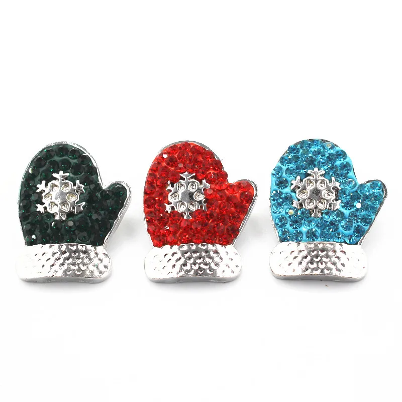 

Wholesale Christmas Series Snap Buttons Christmas Gloves Rhinestone Snap Charms 3pcs/lot Fit Snap Bracelet Necklace Jewelry