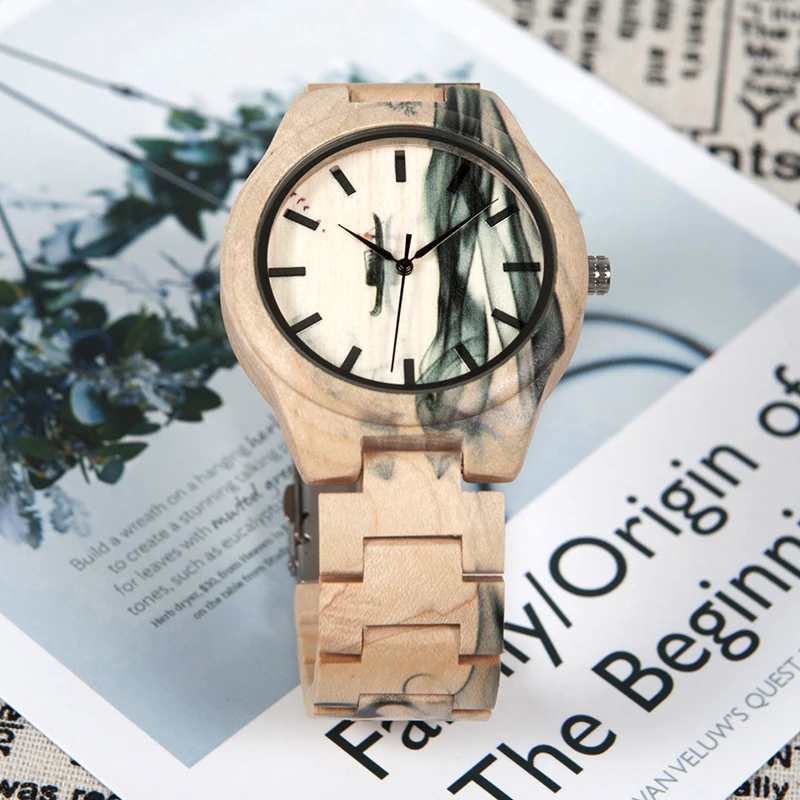 BOBO BIRD O17 Men Ink Landscape Painting Maple Wood Watch Top Brand Luxury Men Quartz Wristwatch relogio masculino