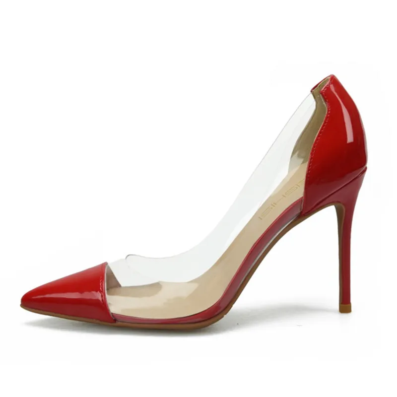Pointu rouge Peu Transparent Bout Robe Pompes De Chaussures Cm Noir 2019 10 En Profonde 8 Cuir Pompe Talon nu Femmes 6 Véritable blanc Haut Mariage Slip on Stiletto 4wZw51Uq
