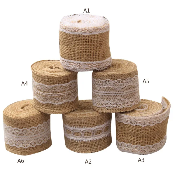 

Lace Hessian Burlap Ribbon Roll Edged Trims Tape For Wedding Party Gift Decor