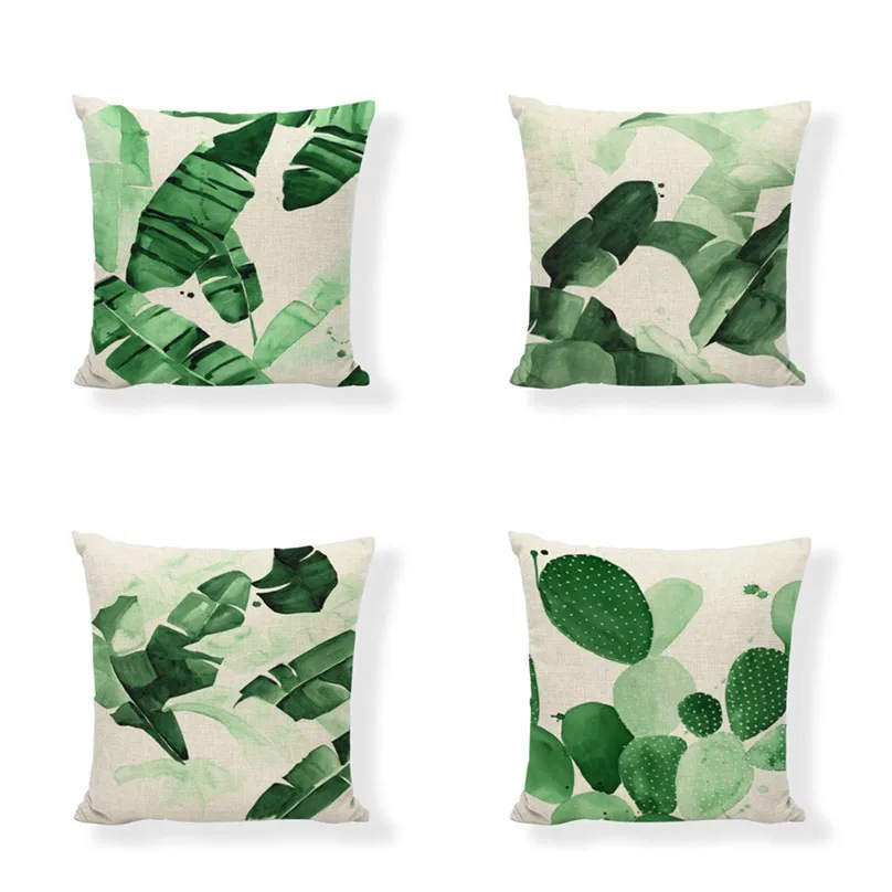 Throw Pillow Cover Green Fern Leaf Cotton Linen Home Decor Throw Pillow Case Cushion Cover 18 X 18 Inches Set Of 4 Cushion Cover Aliexpress