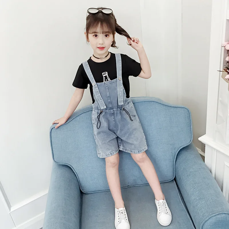 Girls Denim Suspender Shorts Kids Jeans Jumpsuits Clothes Summer Baby Denim Bib Pants Toddler Overalls 4 5 7 9 11 12 13 14 Years