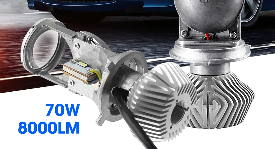 2 hlxg 70WPair H4 LED Mini Projector Lens Automobles LED Bulb LED Conversion Kit Lamp HiLo Beam Headlight 12V24V 5500K White