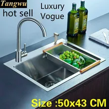 Роскошная кухонная ручная раковина одинарная мойка, посуда 304 из нержавеющей стали, модная Горячая 500x430 мм