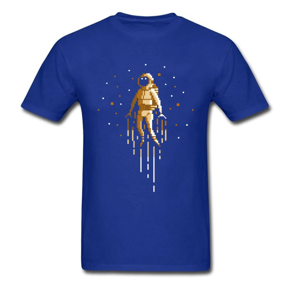 Funny astronaut Pixel art Funny T-shirts Round Collar 100% Cotton Men Tops T Shirt Short Sleeve April FOOL DAY Funny Tee Shirt astronaut Pixel art blue