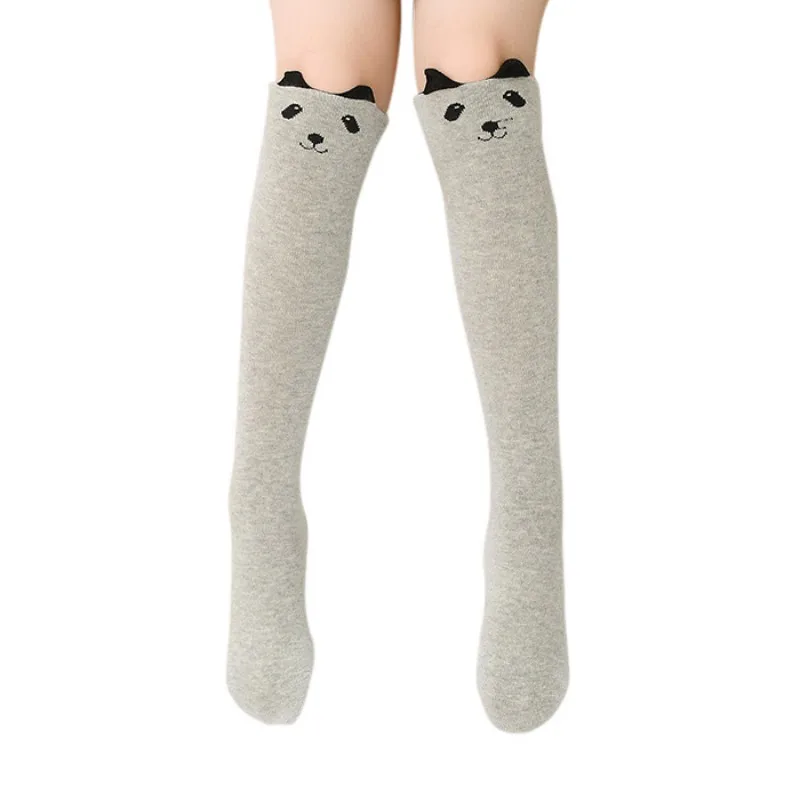 Новые детские носки для девочек с милыми мультяшными ушками животных, теплые Гольфы выше колена, длинные чулки для девочек, женские гетры - Цвет: Серый