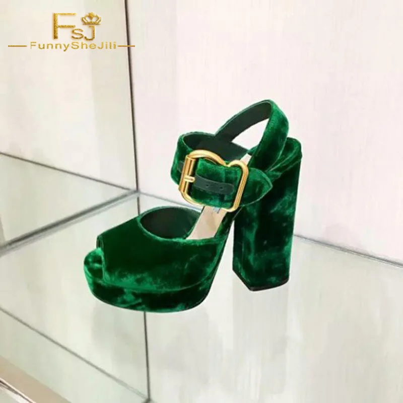 emerald_green_velvet_heels_peep_toe_platform_chunky_heel_sandals