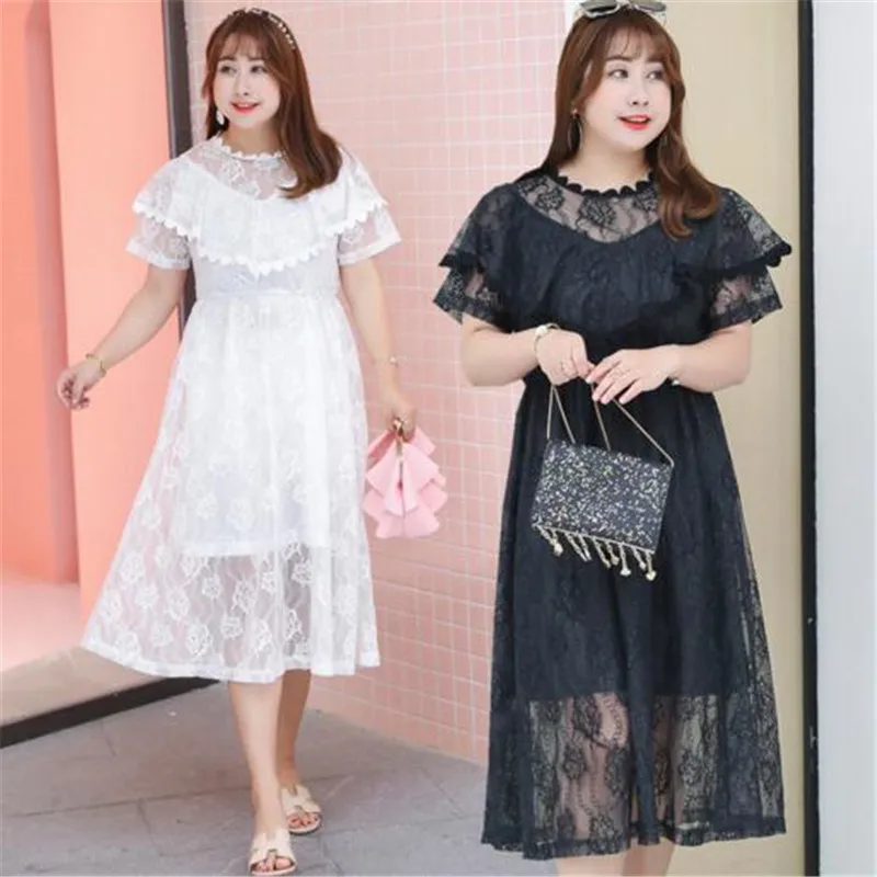 

Large size 4XL summer dress women short sleeve womens long dress halter robe femme perspective ruffled lace dresses vestidos