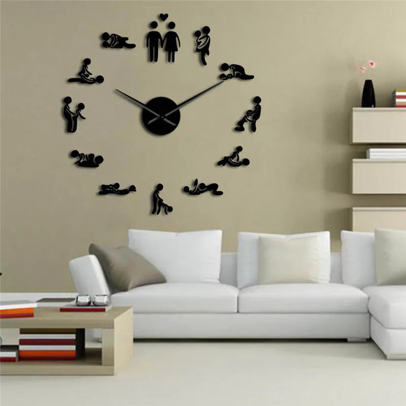 3d new sex position mirror silent wall clock modern design self adhesive wall clock for living room quartz watch sticker klok (3)