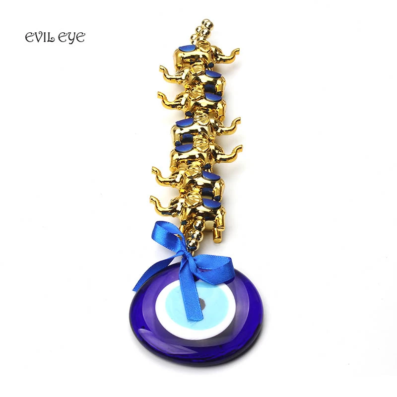 

National style Lucky evil eye crystal key chain gold elephant key ring evil eye charms pendant wall hanging decoration
