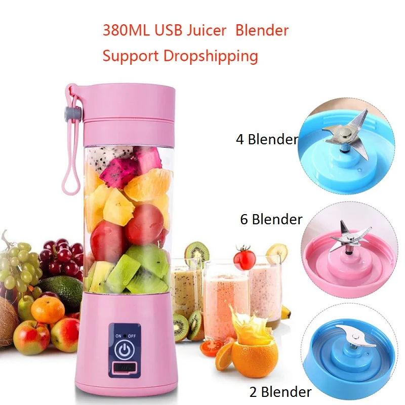 

380ml USB Rechargeable Blender Mixer Portable Mini 2/4/6 Blender Juicer Juice Machine Smoothie Maker for Home New Dropshipping