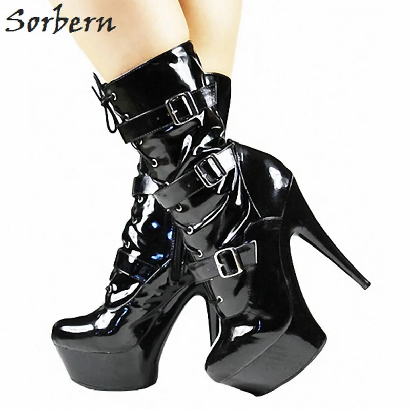 

Sorbern Black Women Mid-Calf Boots 15CM Heels 2018 Zapatos De Mujer Botas Mujer Fashion Laides Party Boots China 35-46