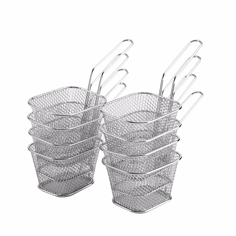 

8Pcs Mini Fry Baskets Stainless Steel Fryer Basket Strainer Serving Food Presentation Cooking French Fries Basket Kitchen Tool