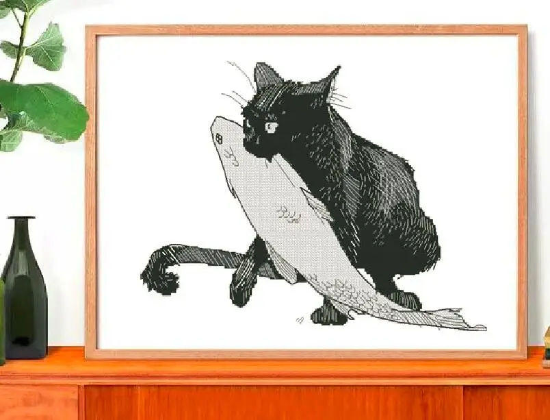 Black cat sofa cross stitch package animal 18ct 14ct 11ct cloth cotton thread embroidery DIY handmade needlework
