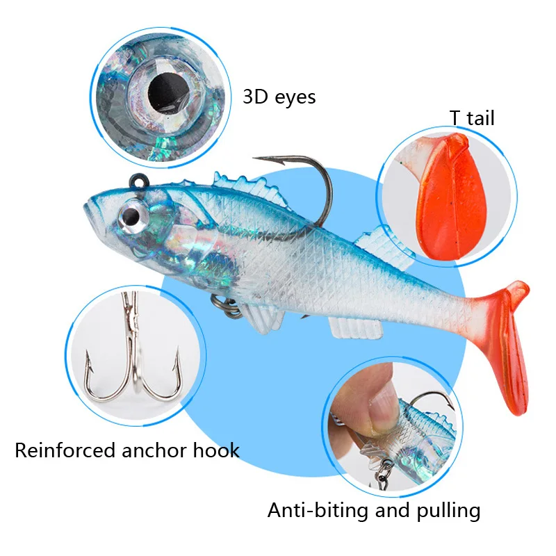 Fishing Lure 8.5cm 14g 1pcs Jig Lead soft bait Artificial wobblers silicone lures T Tail With Hook Carp Fishing Tackle pesca