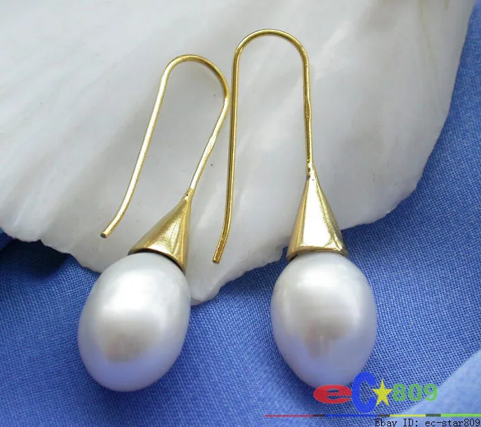 

Hot selling> wholesale 15MM white drip FRESHWATER PEARL EARRING 925ss -Bride jewelry free shipping