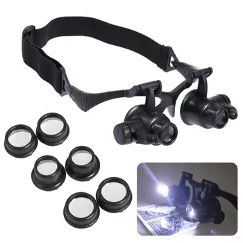 

9892GJ 10X 15X 20X 25X Watch Repair Magnifier with 2 LED Lights Left and Right Double Eye Patches Bracket And Headband Magnifier