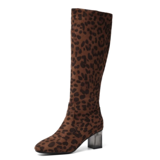 S.Romance Women Boots Plus Size 34-43 New Fashion Female Knee High Boots Ladies Shoes Black Pumps SB1195 - Цвет: Leopard