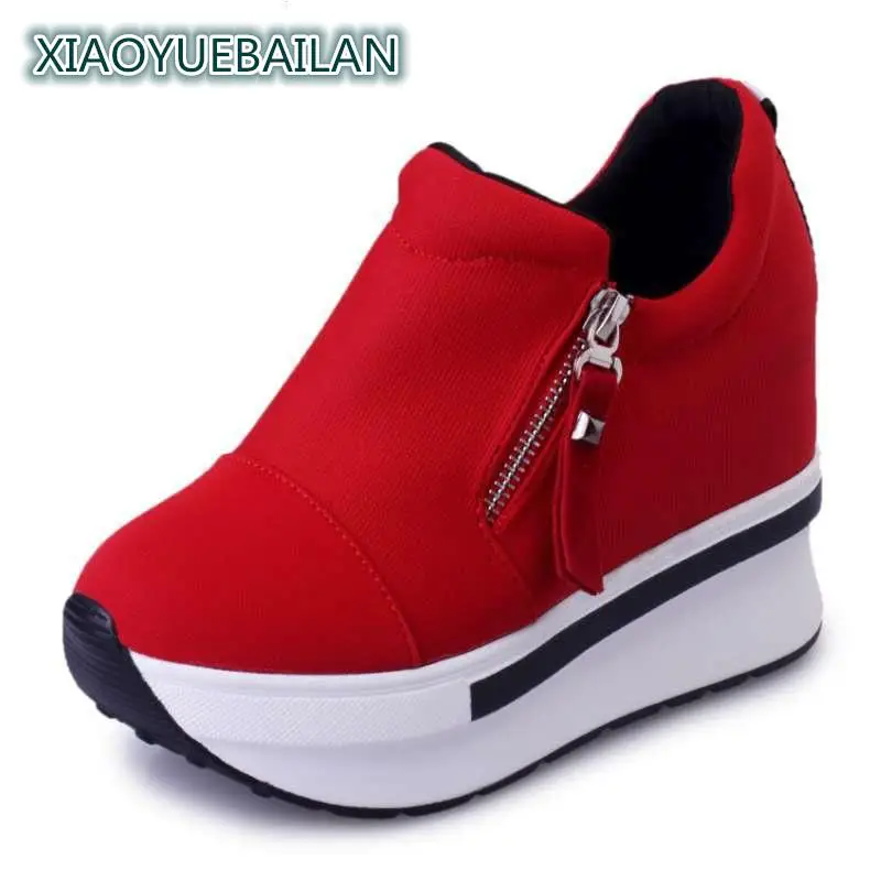 

2017 Fashion Women Summer High Heel Wedge Shoes Woman Increased Internal Zipper Rivet Pumps Ladies Spring Stiletto