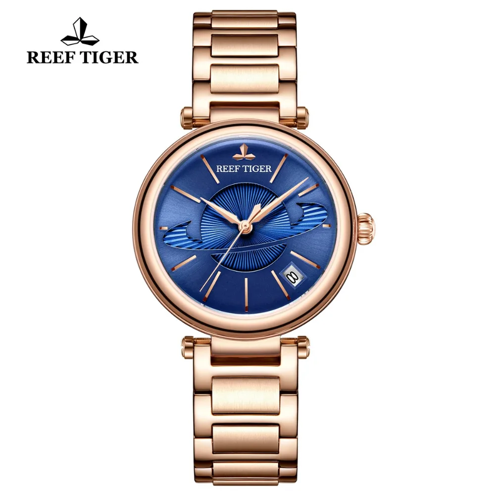 Женские роскошные креативные часы Reef Tiger/RT розовые золотые синие