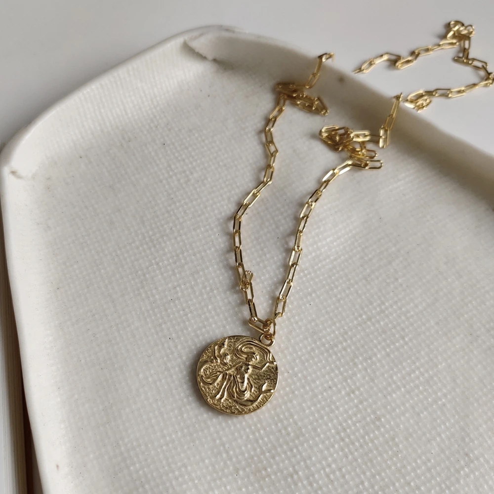 Стерлингового серебра 925 пробы база Русалка Дизайн популярное колье круглый медальон старинное медаль монета ожерелье с золотой цепочкой