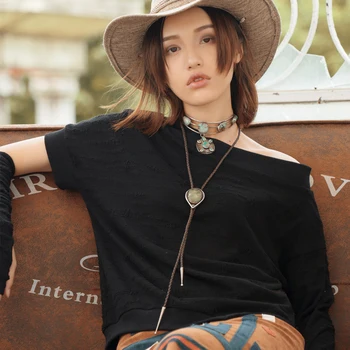 

[AIGYPTOS-Aporia.As]Women Autumn Novelty Personality Casual Loose Asymmetrical Holes Knitted Black Pullover Sweatshirt Tops