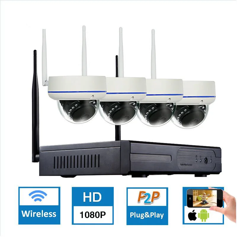 Беспроводная камера видеонаблюдения 1080P 4 канала NVR Wi Fi 2 МП ИК P2P IP